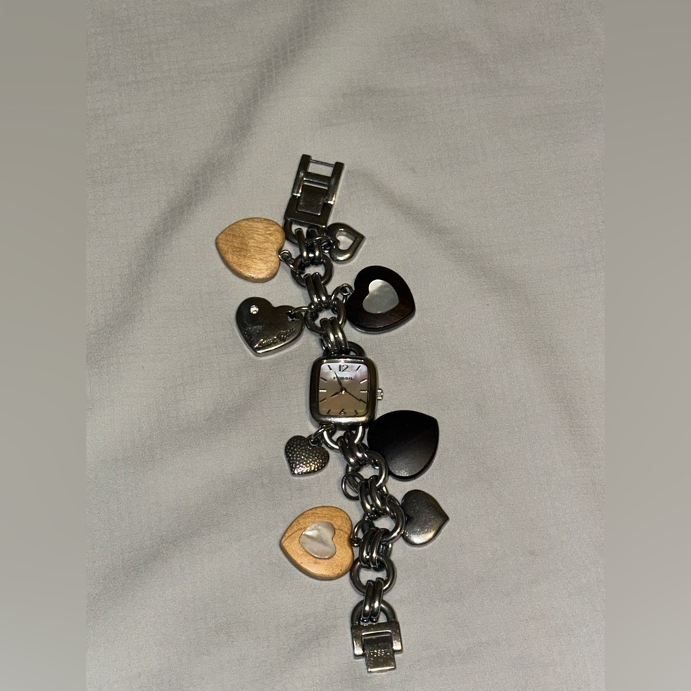 Vintage Fossil Charm Bracelet Watch Heart Rare Love You